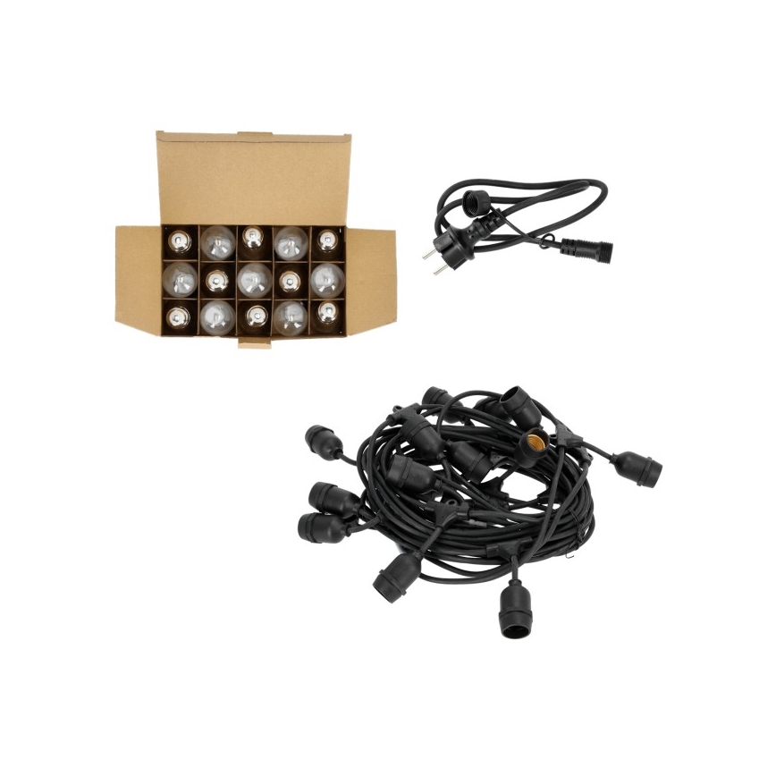 Lanț LED decorativ de exterior BAJA ST64 15xE27/1W/230V 15,9m IP44 alb cald