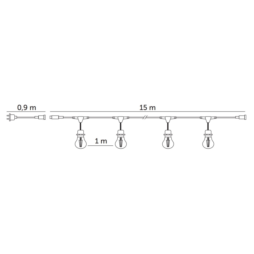 Lanț LED decorativ de exterior BAJA ST64 15xE27/1W/230V 15,9m IP44 alb cald