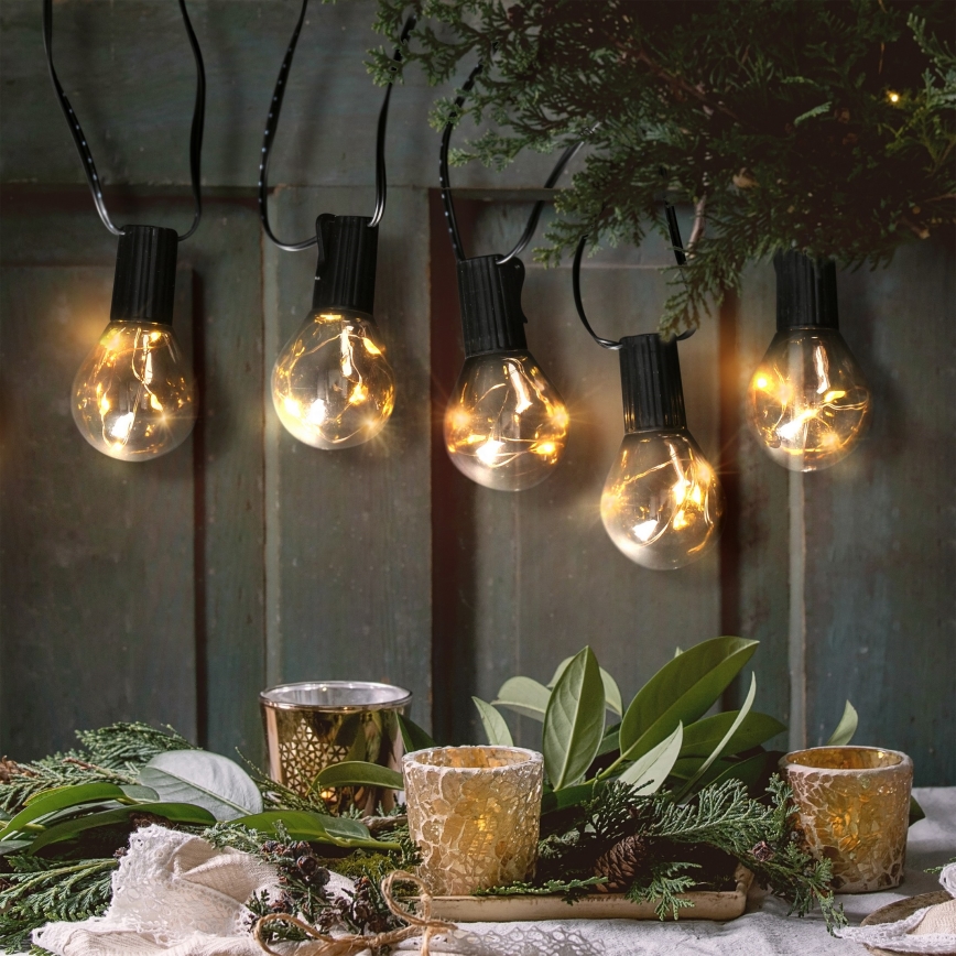 Lanț LED decorativ de exterior GARLAND 10xLED/3xAA 3m IP44 alb cald