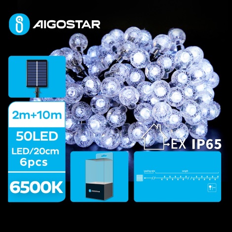 Lanț LED solar decorativ 50xLED/8 funcții 12m IP65 alb rece Aigostar