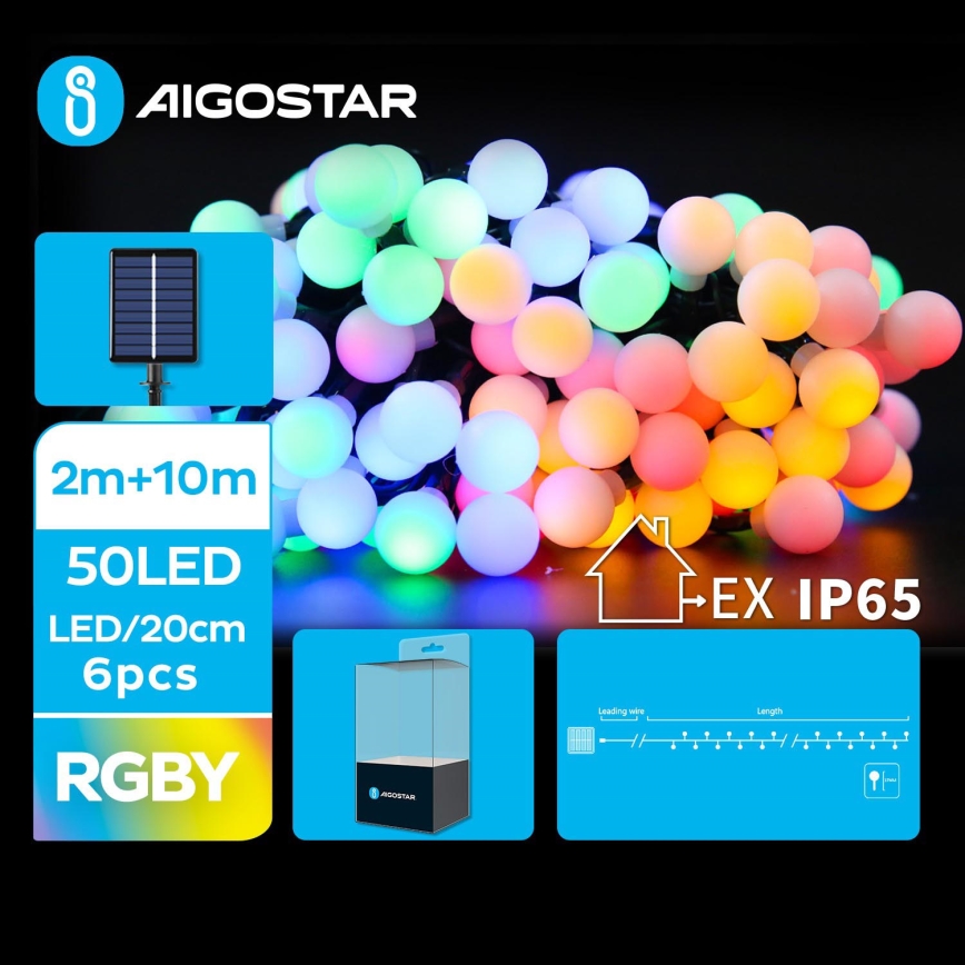 Lanț LED solar decorativ 50xLED/8 funcții 12m IP65 multicolor Aigostar