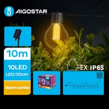 Lanț LED solar decorativ Aigostar 10xLED/8 funcții 10,5m IP65 alb cald