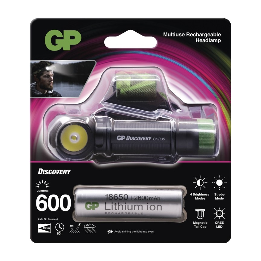 Lanternă frontală LED GP DISCOVERY CHR35 LED/3,7V/2600mAh