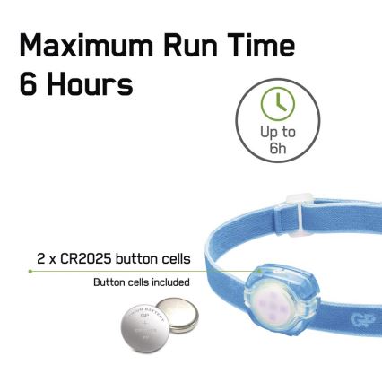 Lanternă frontală LED GP EVERYBODY 4xLED/2×CR2025 albastră