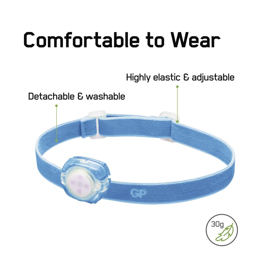 Lanternă frontală LED GP EVERYBODY 4xLED/2×CR2025 albastră