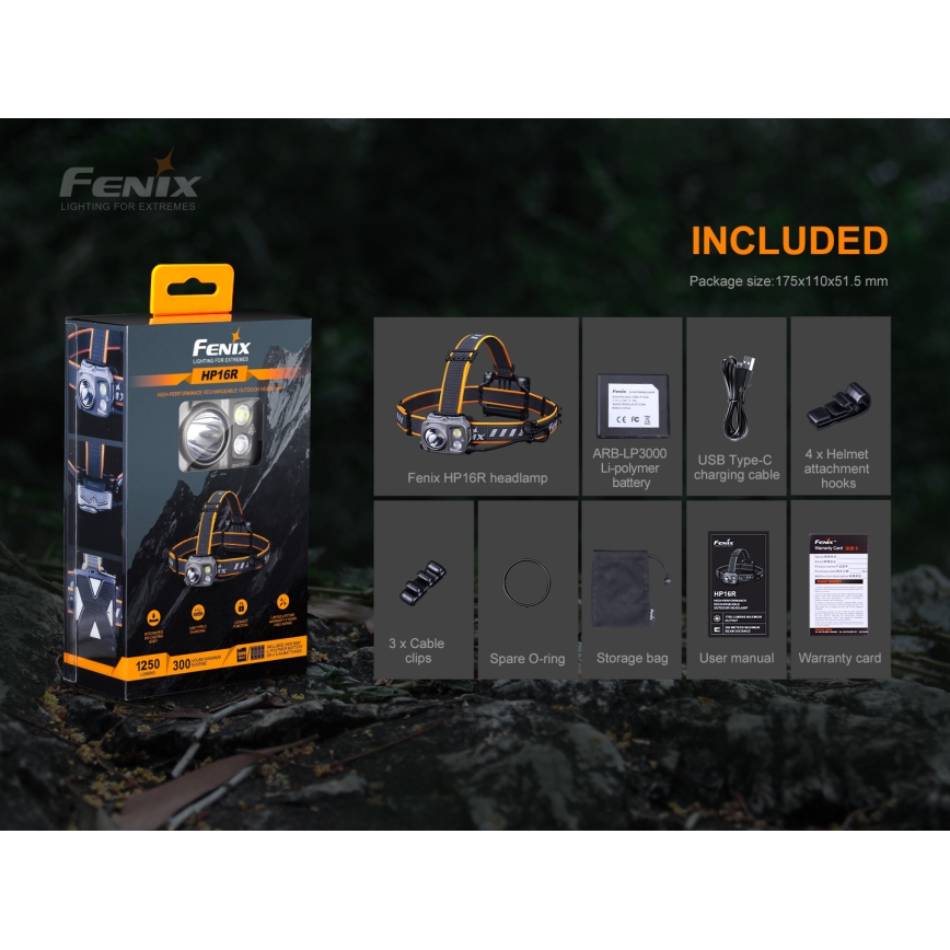 Lanternă frontală LED reîncărcabilă 3xLED/4xAA IP66 1250 lm 600 h Fenix HP16R1250