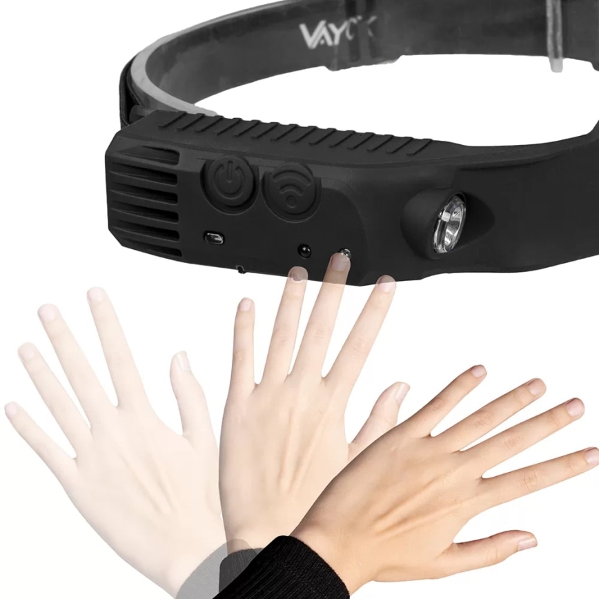 Lanternă frontală LED reîncărcabilă dimabilă cu senzor 3xLED/5V IP44 300 lm 6 h 1200 mAh