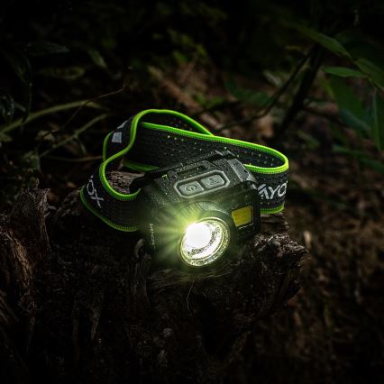 Lanternă frontală LED reîncărcabilă cu intensitate reglabilă, cu senzor și lumină roșie LED/6W/5V/3xAAA IP66 500 lm 1200 mAh