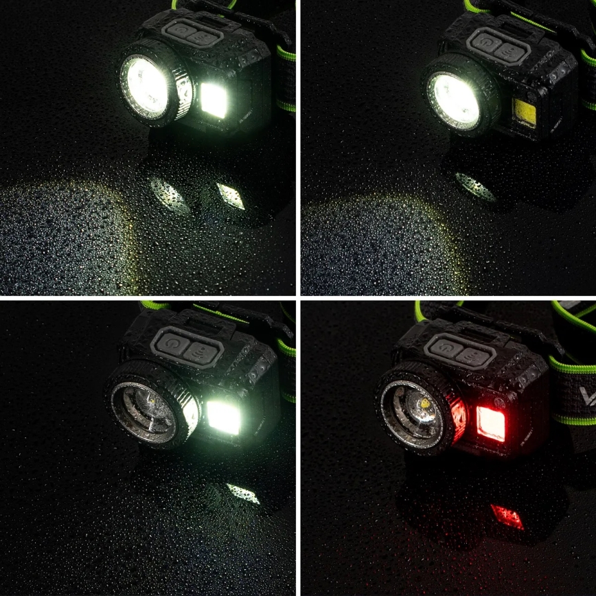 Lanternă frontală LED reîncărcabilă cu intensitate reglabilă, cu senzor și lumină roșie LED/6W/5V/3xAAA IP66 500 lm 1200 mAh