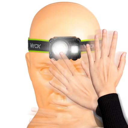 Lanternă frontală LED reîncărcabilă cu intensitate reglabilă, cu senzor și lumină roșie LED/6W/5V/3xAAA IP66 500 lm 1200 mAh