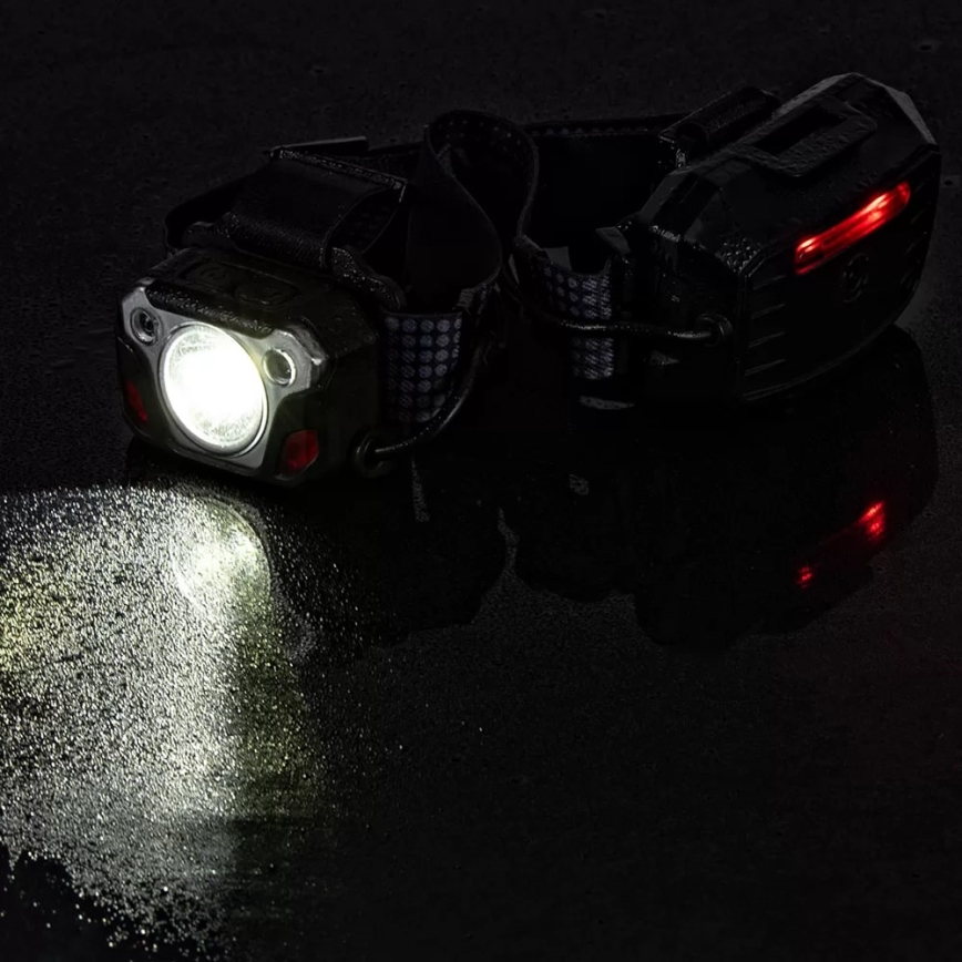 Lanternă frontală LED reîncărcabilă dimabilă cu senzor și funcție de acumulator extern și lumină roșie LED/10W/5V IP44 1200 lm 4000 mAh