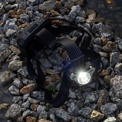 Lanternă frontală LED reîncărcabilă dimabilă cu senzor și funcție de acumulator extern și lumină roșie LED/10W/5V IP44 1200 lm 4000 mAh