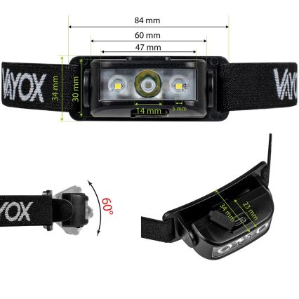 Lanternă frontală LED reîncărcabilă dimabilă 3xLED/5V IPX4 100 lm 1200 mAh