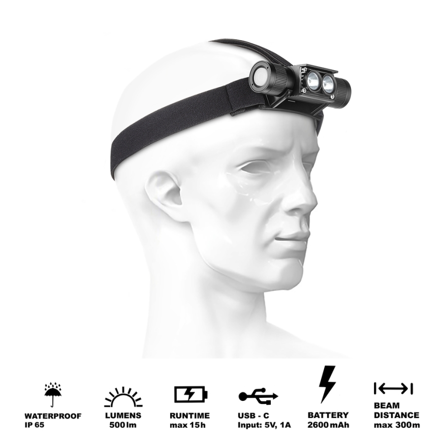 Lanternă frontală LED reîncărcabilă din aluminiu Sencor LED/5W/2600 mAh IP65