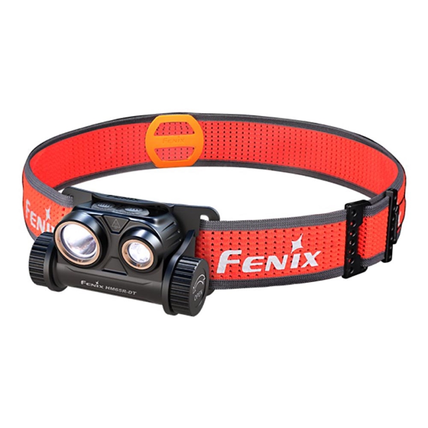 Lanternă frontală LED reîncărcabilă LED/USB IP68 1500 lm 300 h negru/portocaliu Fenix HM65RDTBLC