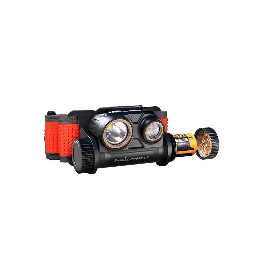 Lanternă frontală LED reîncărcabilă LED/USB IP68 1500 lm 300 h negru/portocaliu Fenix HM65RDTBLC