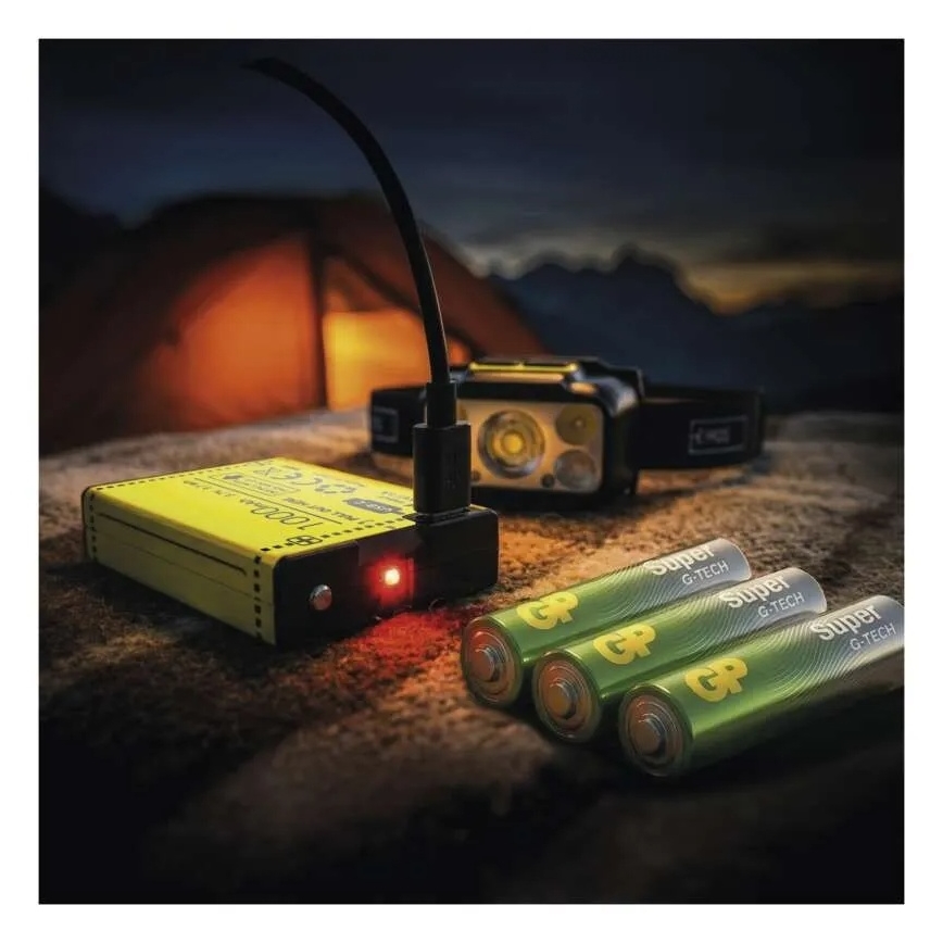 Lanternă frontală reîncărcabilă cu LED și intensitate reglabilă / 3xAAA / 1000 mAh 3,7V