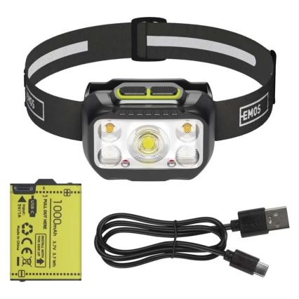 Lanternă frontală reîncărcabilă cu LED și intensitate reglabilă / 3xAAA / 1000 mAh 3,7V