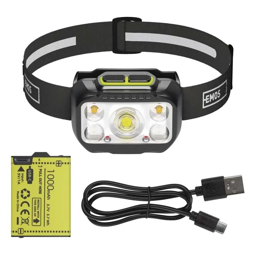 Lanternă frontală reîncărcabilă cu LED și intensitate reglabilă / 3xAAA / 1000 mAh 3,7V