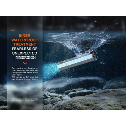 Lanternă LED reîncărcabilă cu acumulator extern Fenix ECPBLCK USB IP68 1600 lm 504 h 5000 mAh negru