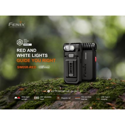 Lanternă LED reîncărcabilă dimabilă Fenix SW05RREDBLC LED/USB IPX6 150 lm 49 h negru