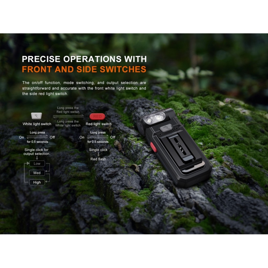 Lanternă LED reîncărcabilă dimabilă Fenix SW05RREDBLC LED/USB IPX6 150 lm 49 h negru