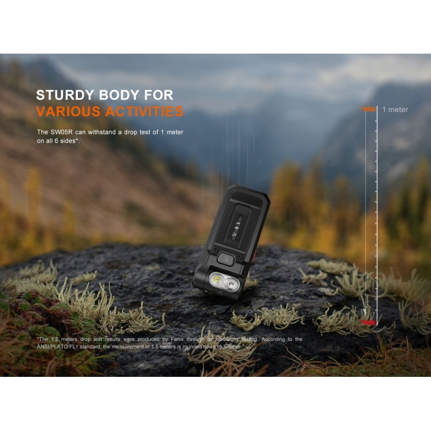 Lanternă LED reîncărcabilă dimabilă Fenix SW05RREDBLC LED/USB IPX6 150 lm 49 h negru