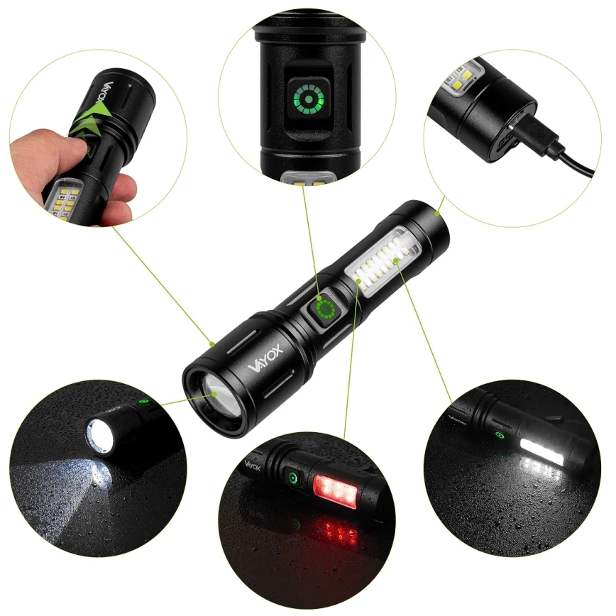 Lanternă LED reîncărcabilă dimabilă cu lumină roșie LED/5W/5V IPX4 260 lm 2000 mAh