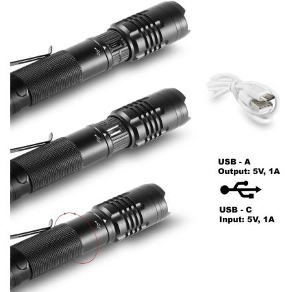 Lanternă LED reîncărcabilă din aluminiu cu funcție de acumulator extern LED/2000 mAh 1000 lm IP44