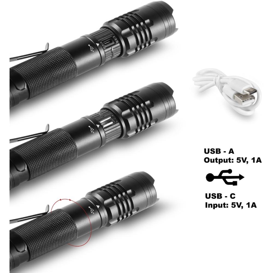 Lanternă LED reîncărcabilă din aluminiu cu funcție de acumulator extern LED/2000 mAh 1000 lm IP44