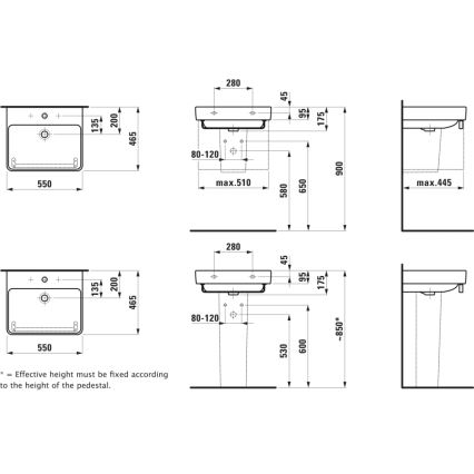 LAUFEN H8109620001041 - Lavoar PRO 55 x 46,5 cm pentru montaj pe blat/suspendat, ceramică albă