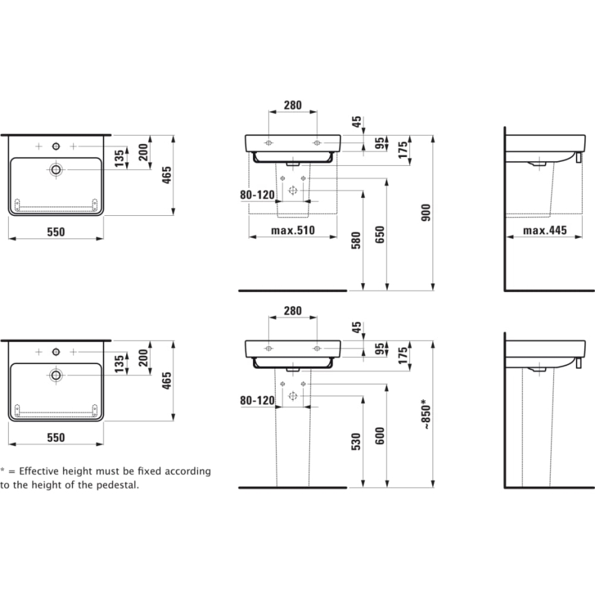 LAUFEN H8109620001041 - Lavoar PRO 55 x 46,5 cm pentru montaj pe blat/suspendat, ceramică albă
