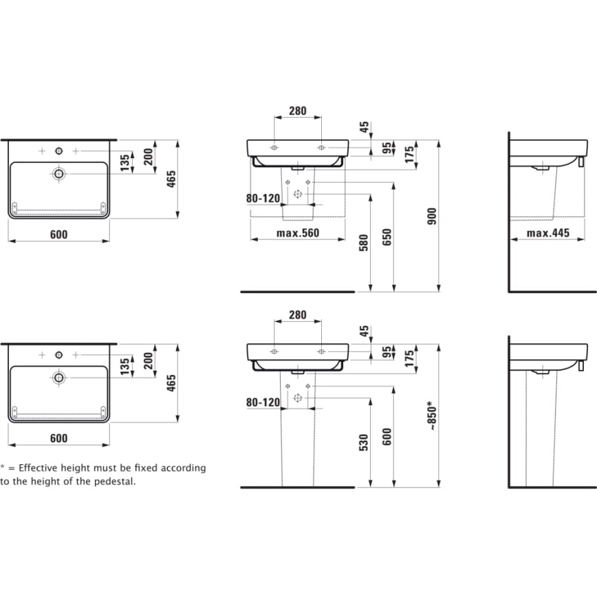 LAUFEN H8109630001041 - Lavoar PRO 60x46,5 cm, ceramică, alb, pentru montaj pe blat/suspendat