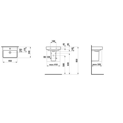 LAUFEN H8159610001041 - Lavoar PRO pentru montaj pe blat/pe perete, 45 x 34 cm, ceramică, alb