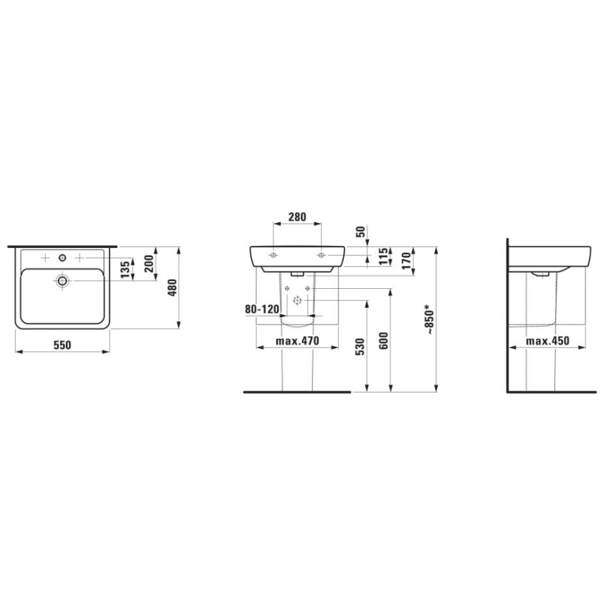 LAUFEN H8189510001041 - Lavoar pentru blat/suspendat PRO 55x48 cm ceramică/ alb