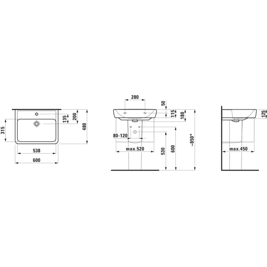 LAUFEN H8189520001041 - Lavoar pentru blat/suspendat PRO 60x48 cm ceramică/ alb