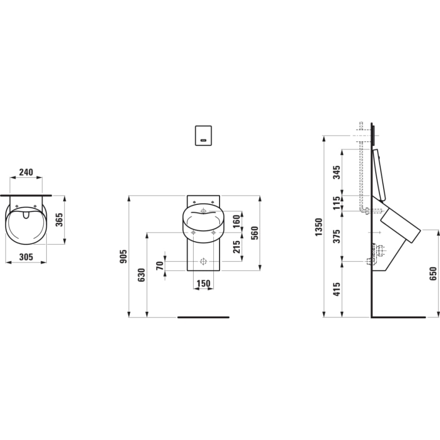 LAUFEN H8402817160001 - Pisoar cu orificii pentru capac VAL, alimentare pe spate, evacuare pe spate, ceramică/negru mat