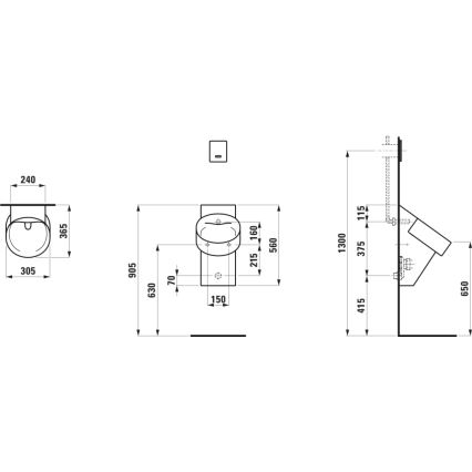 LAUFEN H8402850200001 - Pisuar VAL, alimentare pe spate, evacuare pe spate, ceramică, negru lucios