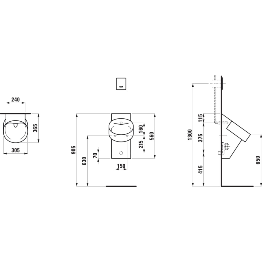 LAUFEN H8402850200001 - Pisuar VAL, alimentare pe spate, evacuare pe spate, ceramică, negru lucios