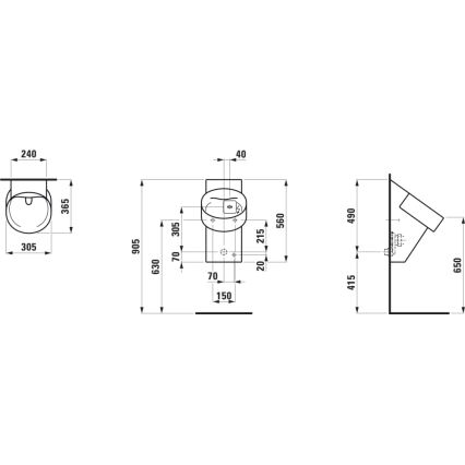 LAUFEN H8402860200001 - Pisoar cu senzor VAL 230V, alimentare pe spate, evacuare pe spate, ceramică/negru lucios