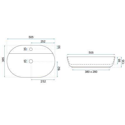 Lavoar AURA pentru blat 38,5x50,5 cm ceramică/alb lucios - REA-U4620