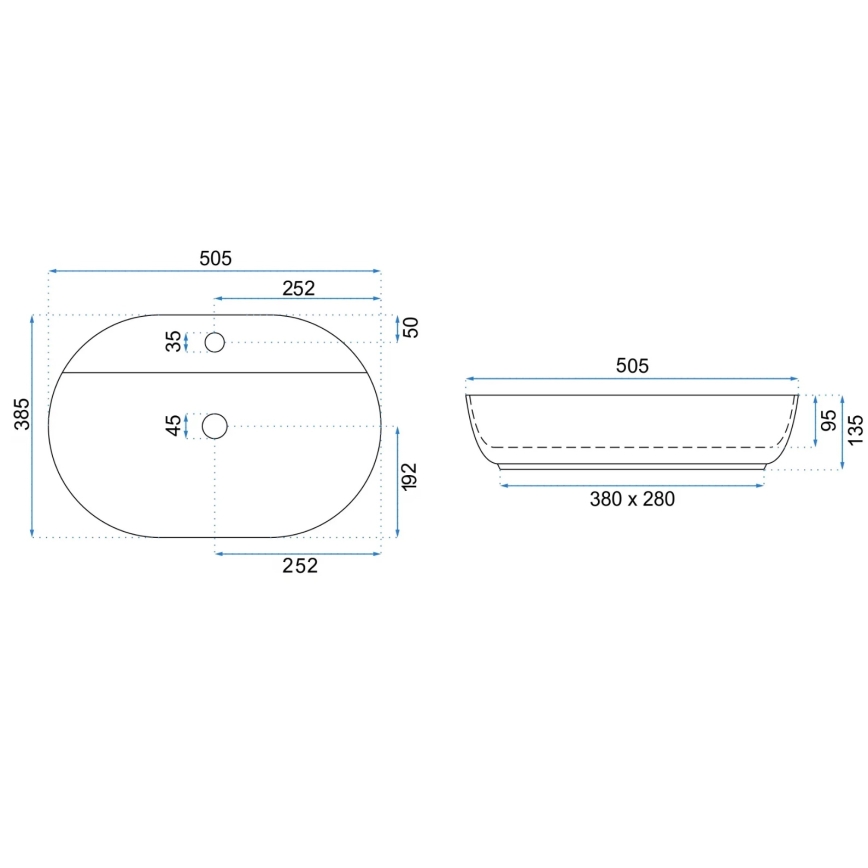 Lavoar AURA pentru blat 38,5x50,5 cm ceramică/alb lucios - REA-U4620