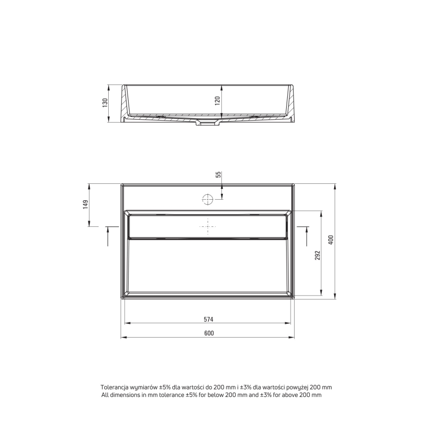 Lavoar CORREO Deante CQR_AU6M, pentru montare pe blat, 40 x 60 cm, granit/alabastru