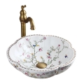 Lavoar FELICIA pentru blat, ceramică, Ø 42,5 cm, model floral - REA-U7504