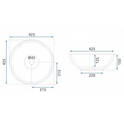 Lavoar FELICIA pentru blat, ceramică, Ø 42,5 cm, model floral - REA-U7504