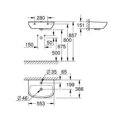 Lavoar GROHE 39440000 - BAU CERAMIC 553 × 386 mm ceramică/alb