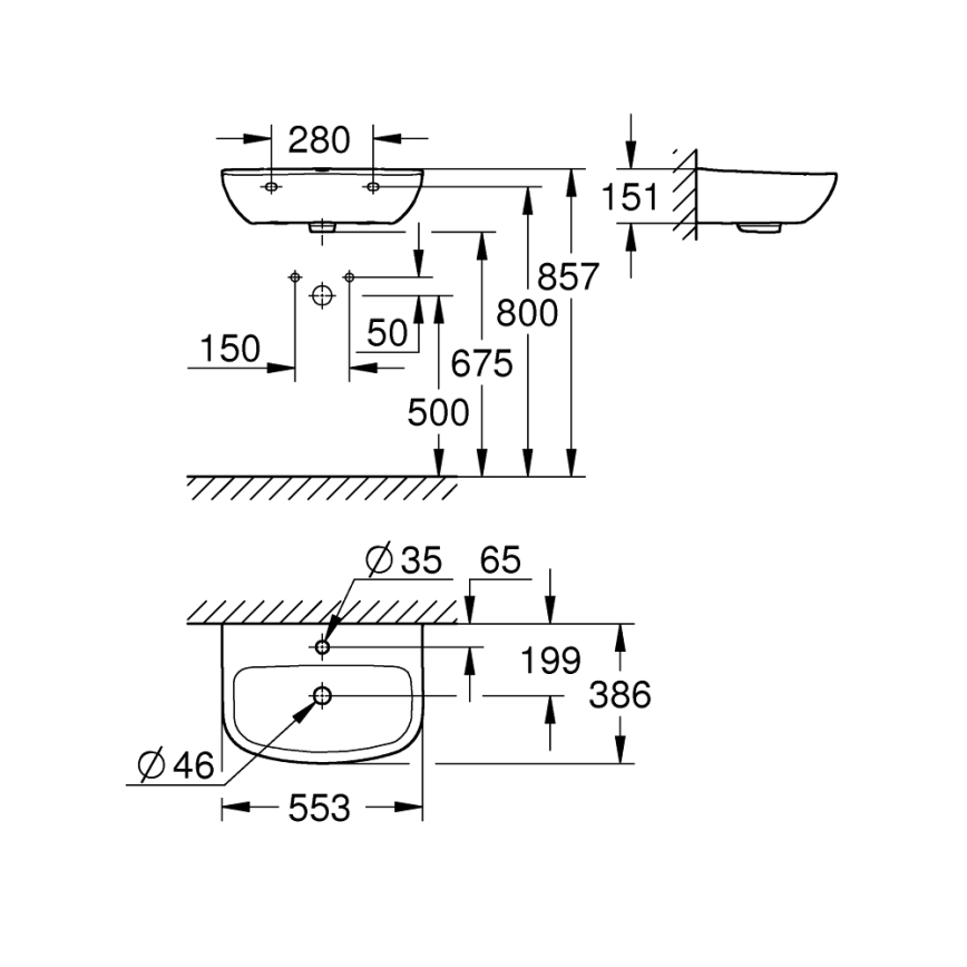 Lavoar GROHE 39440000 - BAU CERAMIC 553 × 386 mm ceramică/alb