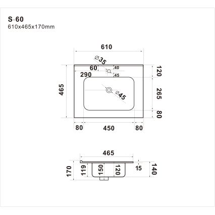 Lavoar încastrat LILLESNAD, 61 x 46 cm, ceramică, alb