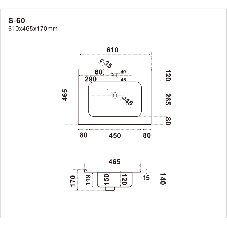 Lavoar încastrat LILLESNAD, 61 x 46 cm, ceramică, alb