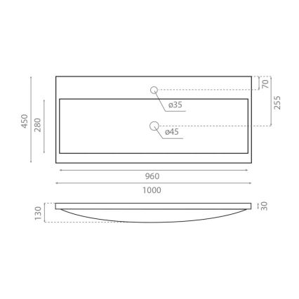 Lavoar încastrat MANHATTAN 100x45 cm rășină/alb - Bathco 0506